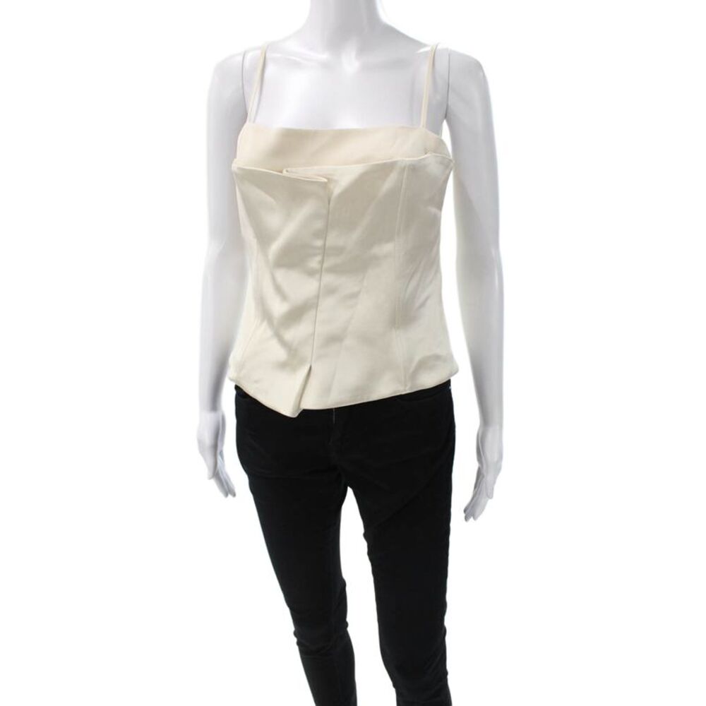 Kimberly Taylor Women Corset Top Ivory Satin Square Neck Zip Sleeveless Size M